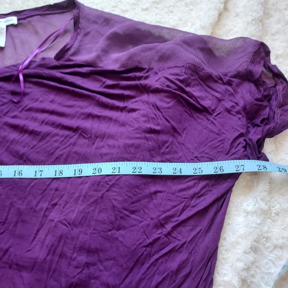 Ambiance Apparel Purple Rayon Partly Sheer Crop Top 3X Boxy Flirty - Picture 5 of 6